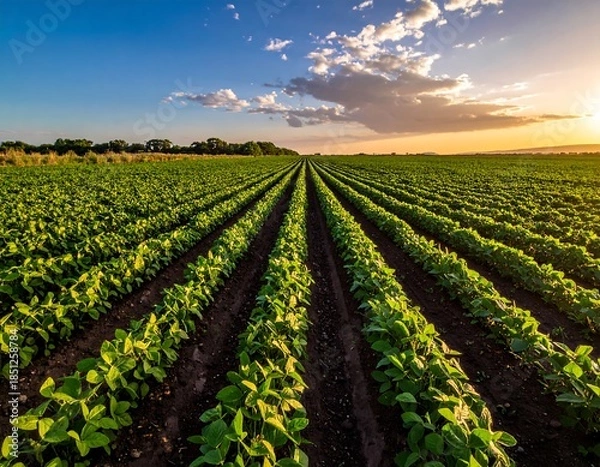 Obraz Soybean field at sunset