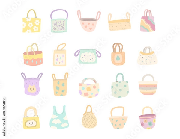 Obraz Fashion bag set in scandinavian style for showing handbags with different shapes, handmade details suitable perfect for your stylish illustration and creative designs projects