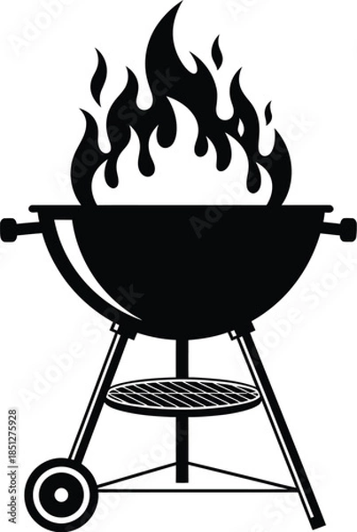 Fototapeta Black barbecue grill with flames icon vector