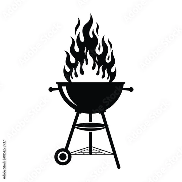 Fototapeta Black barbecue grill with flames icon vector