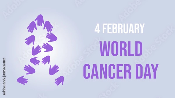Fototapeta Banner for Cancer Day with handprints of different people forming a purple ribbon