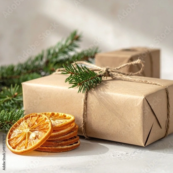 Obraz gift box with christmas decorations