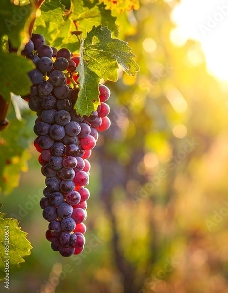 Obraz Sun-drenched grapes hanging from vine