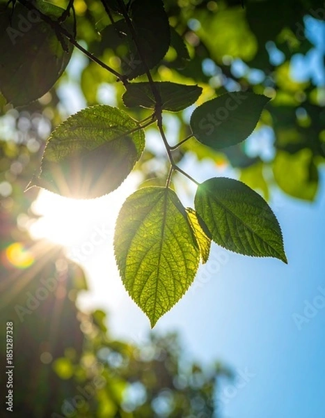 Obraz Sunlight filtering through vibrant green leaves