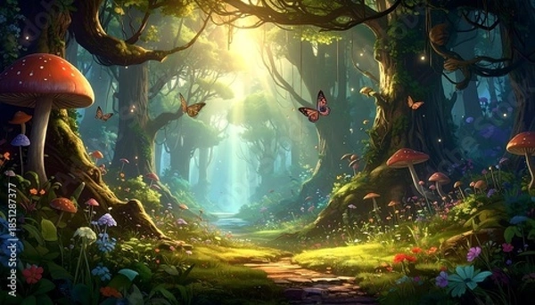 Obraz Sunlight-drenched fairytale forest path