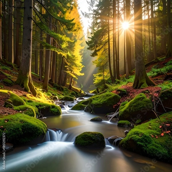 Obraz Sunlit forest stream