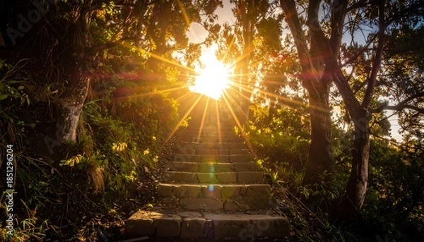 Obraz Sunlit path through lush forest (1)