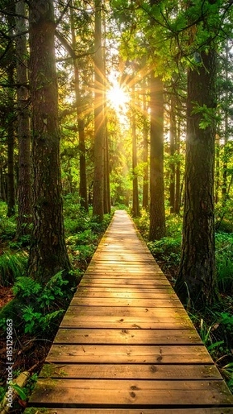 Obraz Sunlit path through lush forest