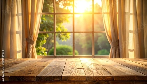 Obraz Sunlit window view from a wooden table