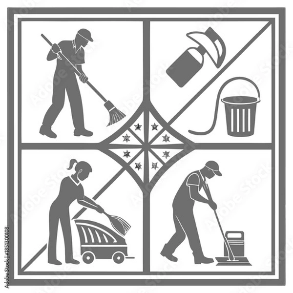 Obraz Cleaning services professionals at work Vector