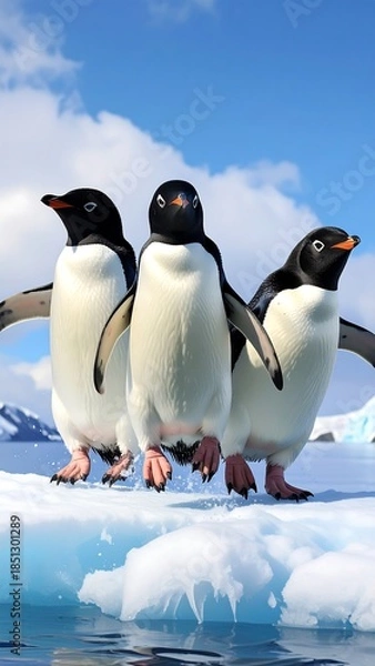 Obraz Three penguins on ice floe