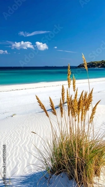 Obraz Sunny beach scene with golden grasses