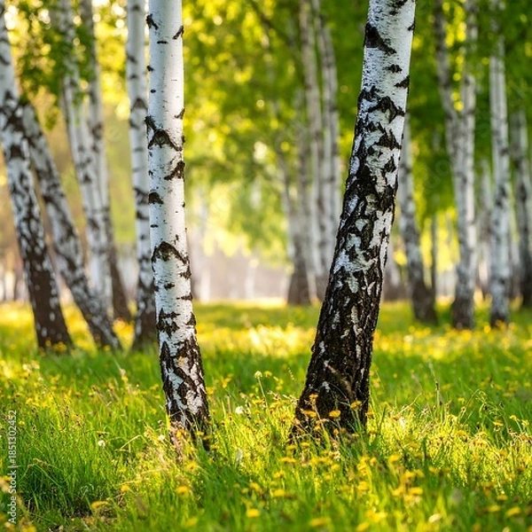 Obraz Sunny birch forest meadow