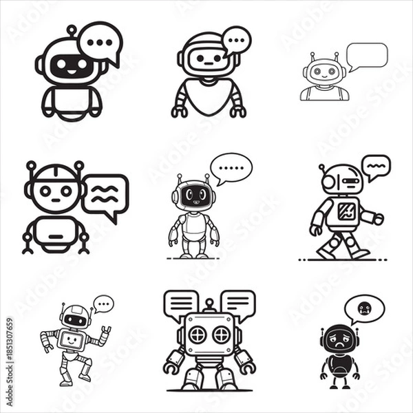 Fototapeta Modern Black AI Chatbot Robot Assistant Speech Bubble