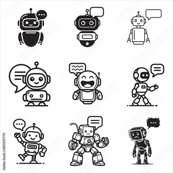 Fototapeta Flat Design AI Chatbot Robot Assistant Speech Bubble
