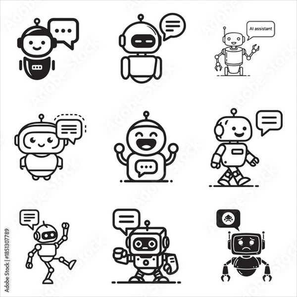 Fototapeta Black AI Chatbot Robot Assistant Dialogue Bubble Vector