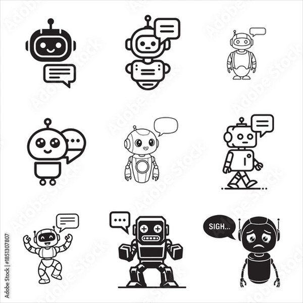 Fototapeta Futuristic AI Chatbot Robot Assistant With Speech Bubble