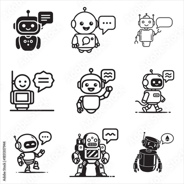 Fototapeta Tech AI Chatbot Robot Assistant With Speech Bubble