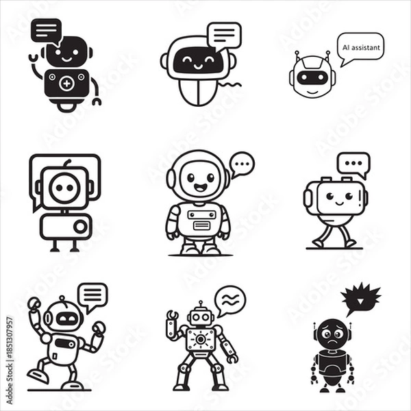 Fototapeta Assistant AI Chatbot Robot Speech Bubble Black Vector
