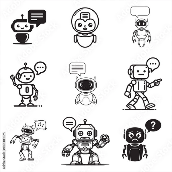 Fototapeta Virtual Assistant Chatbot Robot Speech Bubble Black Vector