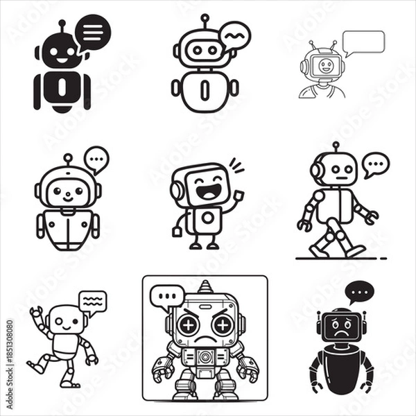 Fototapeta Friendly AI Chatbot Robot Assistant With Speech Bubble