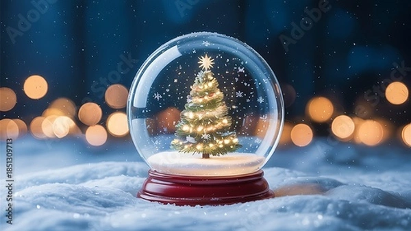 Obraz Christmas tree in snow globe