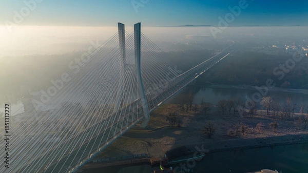 Obraz redzinski bridge in the fog wroclaw lower silesia poland.	
