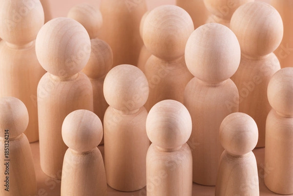 Obraz Large group of wooden people figurines