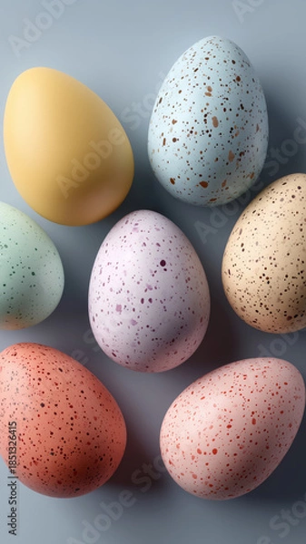 Obraz Colorful Easter eggs arranged in a modern minimalist display on a soft backdrop