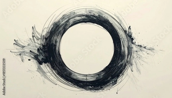 Obraz Abstract black circle with dynamic brush strokes