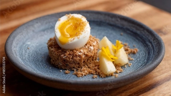 Obraz Pickled Cardinal Egg, Steamed Rutabaga & Crispy Oat Biscuit 