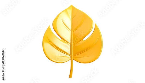 Obraz A glossy, golden leaf, split vertically, set against a black background