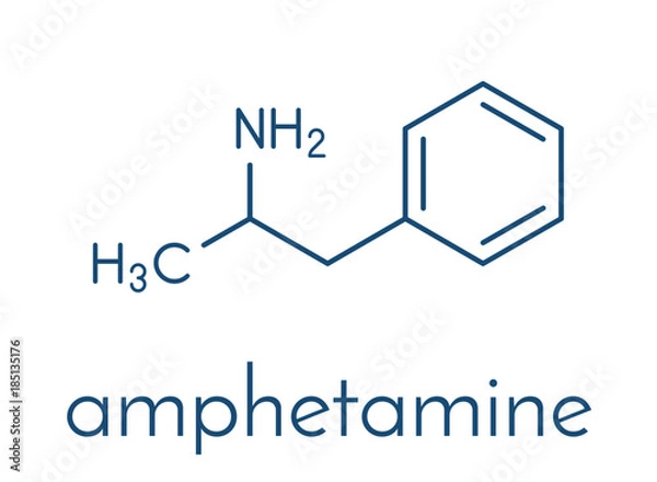 Fototapeta Amfetamina (amfetamina, szybkość) cząsteczka leku pobudzającego. Formuła szkieletowa.