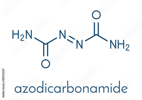 Fototapeta Azodicarbonamide food additive molecule. Used in bread production as flour improving agent and as blowing agent in the production of foam plastics. Skeletal formula.
