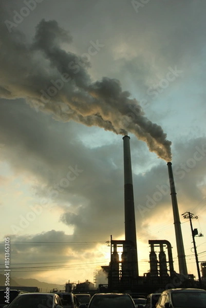 Obraz  『周南コンビナート』えんとつの煙とHIKARI! 地球環境 SDGs  工場汚染 山口県観光