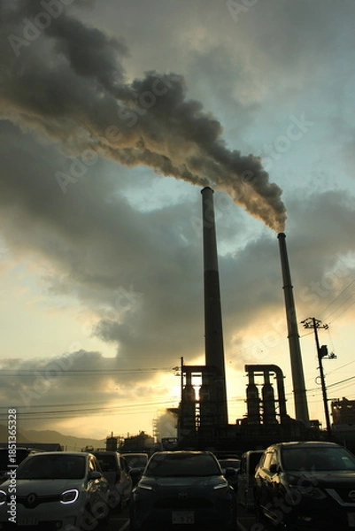 Obraz  『周南コンビナート』えんとつの煙とHIKARI! 地球環境 SDGs  工場汚染 山口県観光