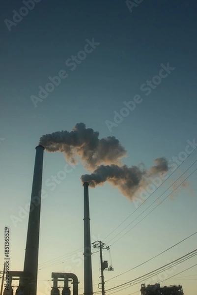 Obraz  『周南コンビナート』えんとつの煙とHIKARI! 地球環境 SDGs  工場汚染 山口県観光