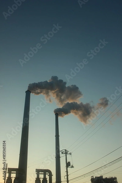 Obraz  『周南コンビナート』えんとつの煙とHIKARI! 地球環境 SDGs  工場汚染 山口県観光