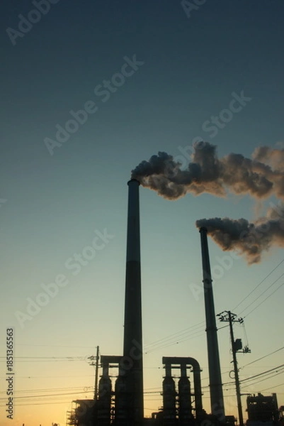 Obraz  『周南コンビナート』えんとつの煙とHIKARI! 地球環境 SDGs  工場汚染 山口県観光