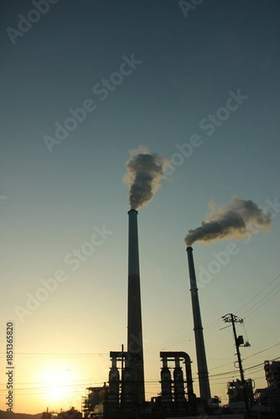 Obraz  『周南コンビナート』えんとつの煙とHIKARI! 地球環境 SDGs  工場汚染 山口県観光