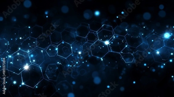 Obraz Abstract Deep Blue Hexagonal Network with Glowing Nodes on Dark Background