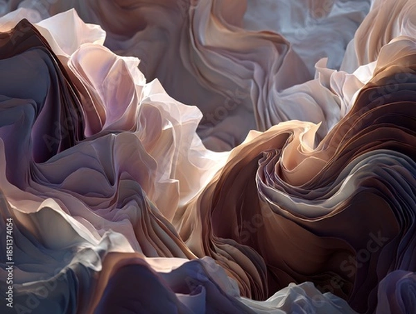 Obraz Abstract Flowing Gradient Waves with Light and Shadow in Neutral Hues