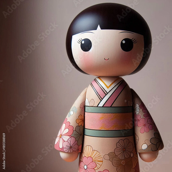 Obraz 花柄の着物を纏ったモダンで愛らしい創作こけし