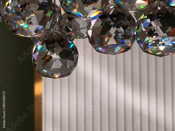 Obraz A backdrop of stunning crystal chandeliers casting a warm glow, with reflections shimmering through brushed Czech glass crystals suspended from a vintage fixture, leaving plenty of copy space against 