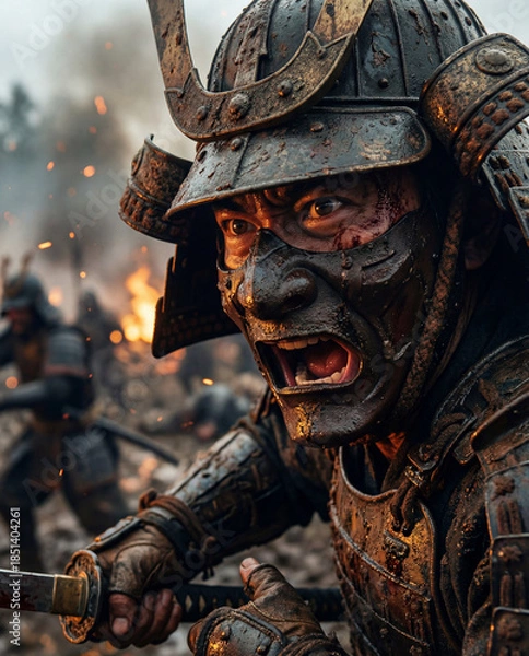 Obraz 鎧兜と甲冑を身に着けた日本の武士の迫力ある姿