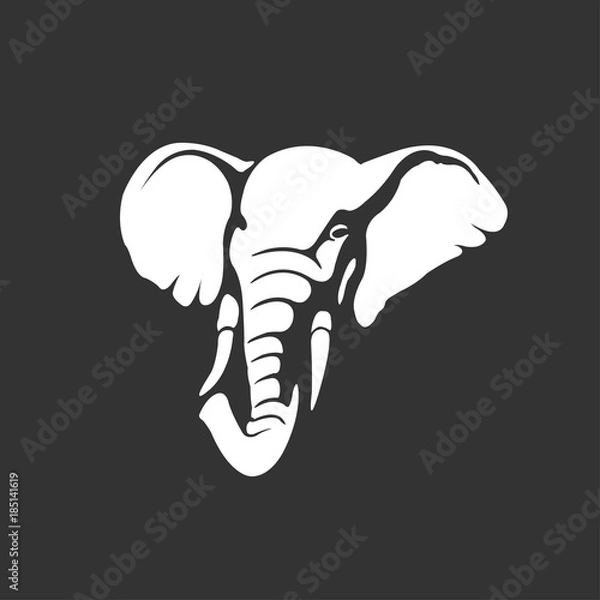 Obraz head of an elephant with large tusks - vector illustration for logo, badge or stripes