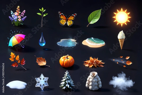 Obraz The Four Seasons Isometric Set