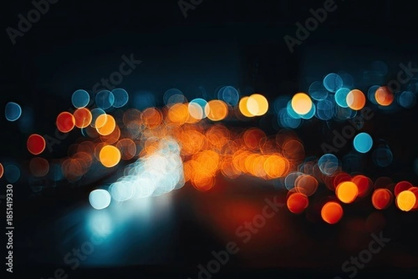 Obraz Blurry lights on a dark background, creating a bokeh effect