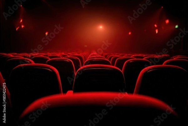 Obraz Empty movie theater, red seats, dark (2)
