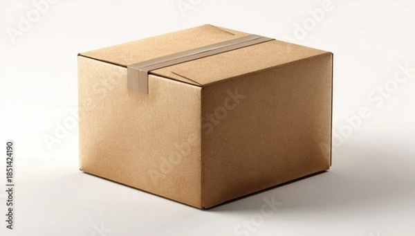 Fototapeta Square cardboard box with beige tape